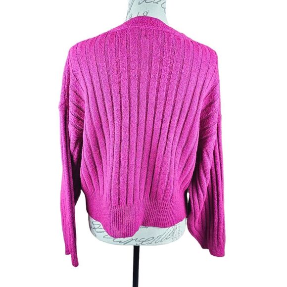 A New Day Women's Pink Ribbed Cropped Cardigan Size Small - Picture 3 of 8